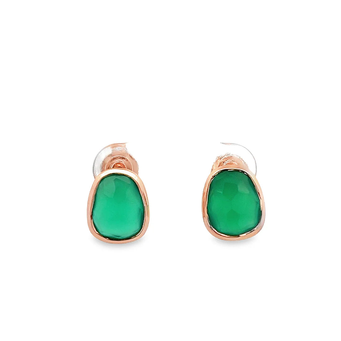 925RG OVAL IRREGULAR BEZEL ONYX GREEN EARRING