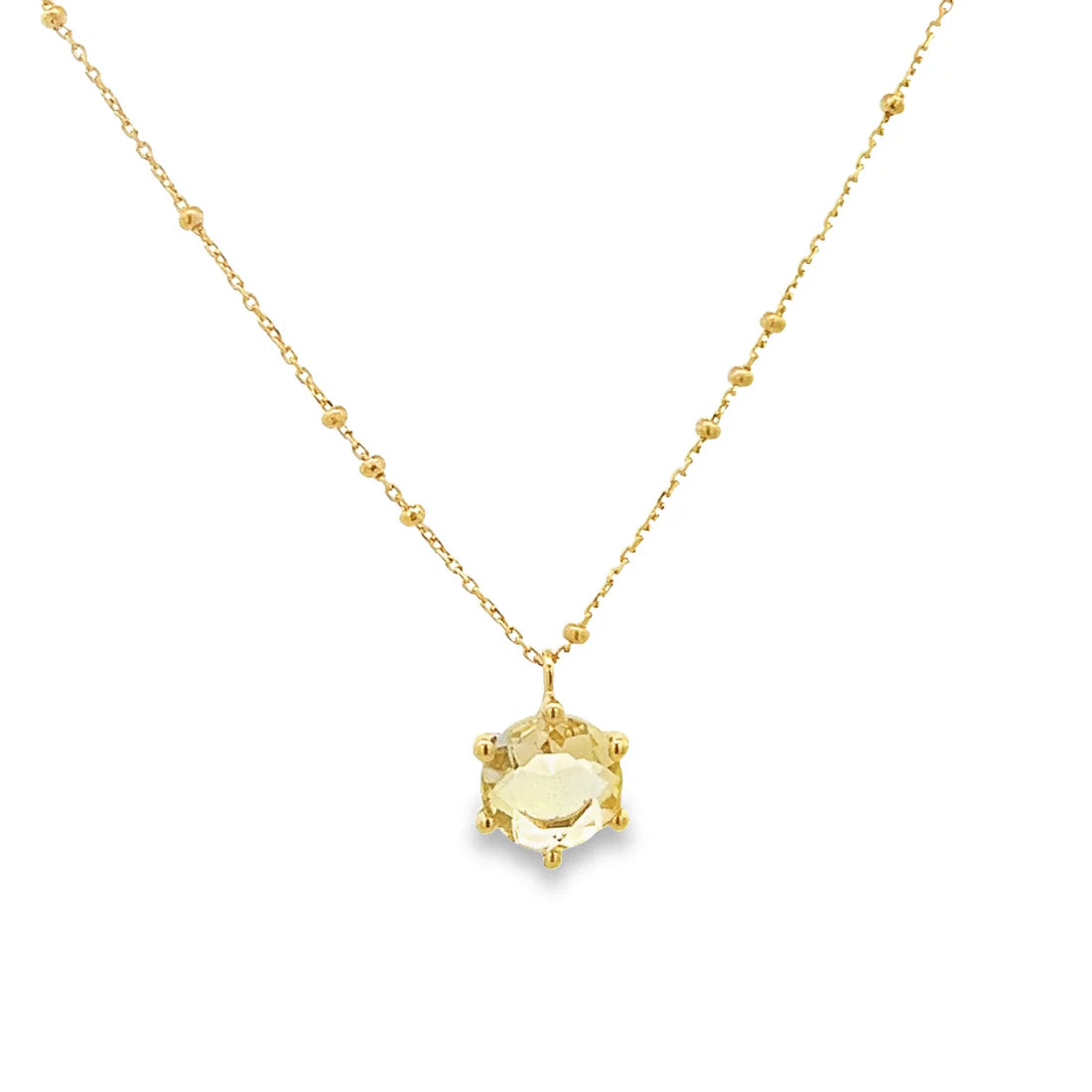 925YG SPHERES CHAIN HEXAGONAL LEMON QUARTZ NECKLACE