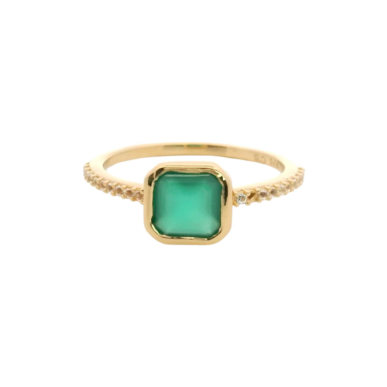 925YG CUSHION BEZEL ONYX GREEN AROUND TOPAZ WHITE RING