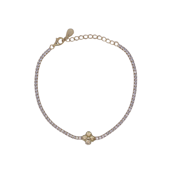 925YG TENNIS SOLITARY CLOVER CZ GREEN BRACELET