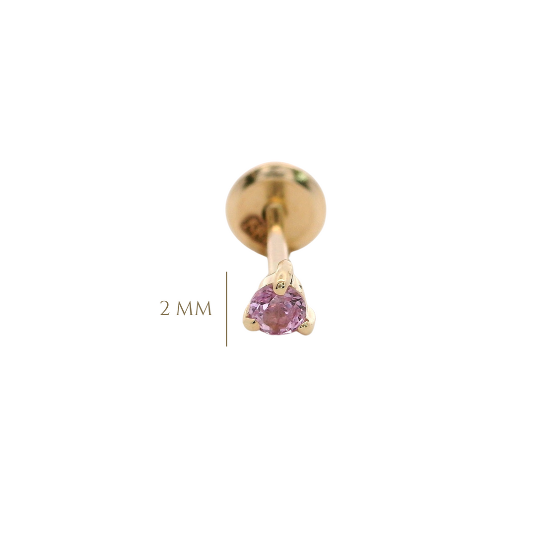 14KY PINK SAPPHIRE PIERCING 2 MM SOLITAIRE