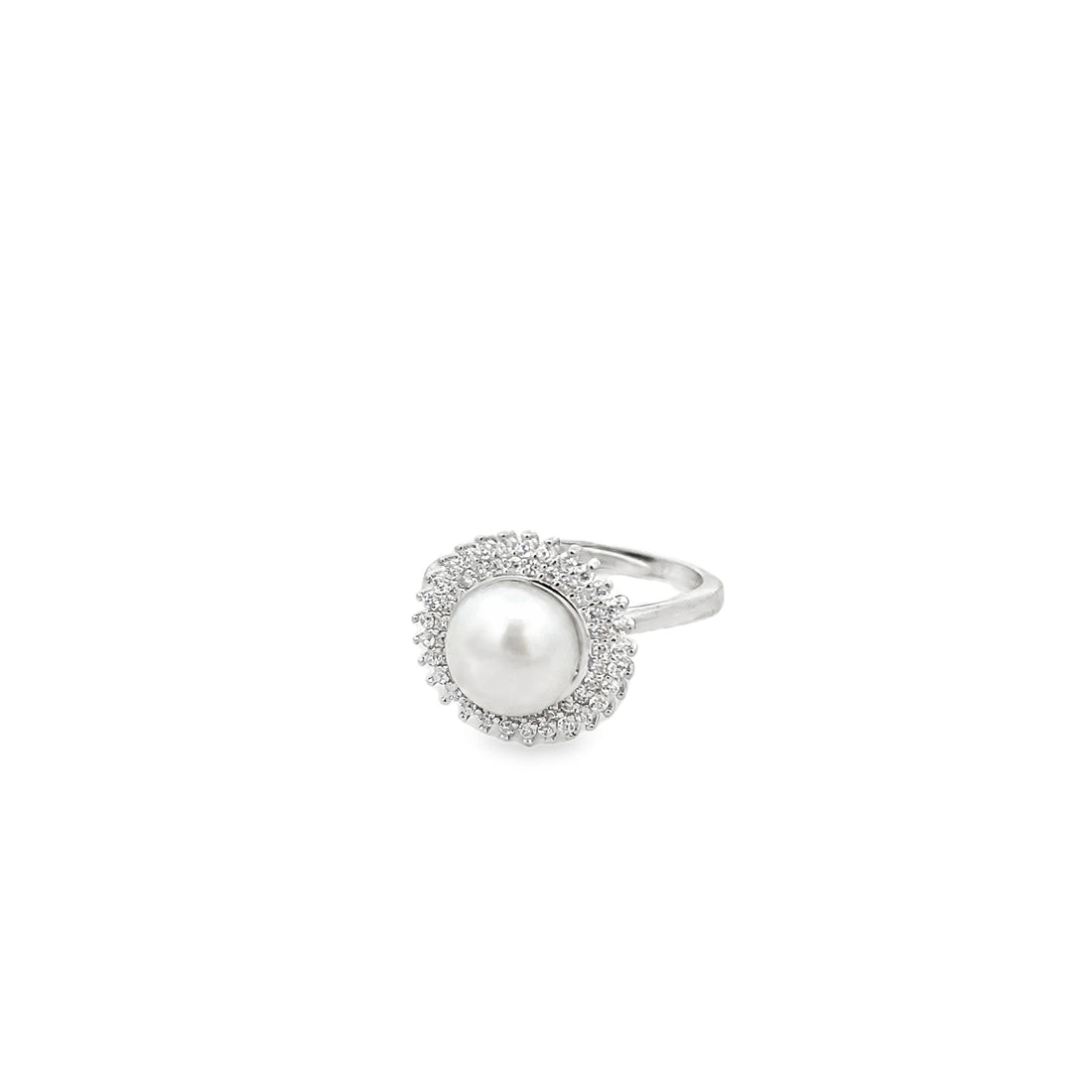 925SL ROUND PAVE AND PEARL CENTRAL ADJUSTABLE RING