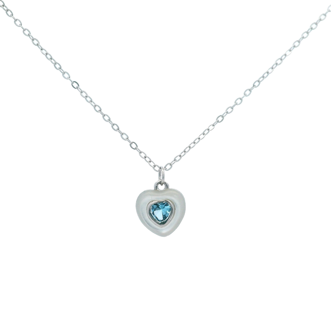 925SS HEART SKY BLUE CZ AND SHELL PEARL NECKLACE
