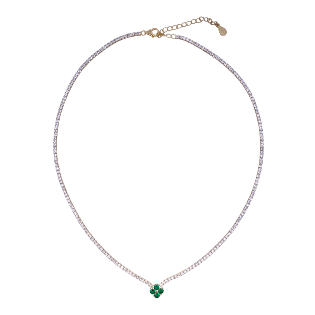 925YG TENNIS SOLITARY CLOVER CZ GREEN NECKLACE
