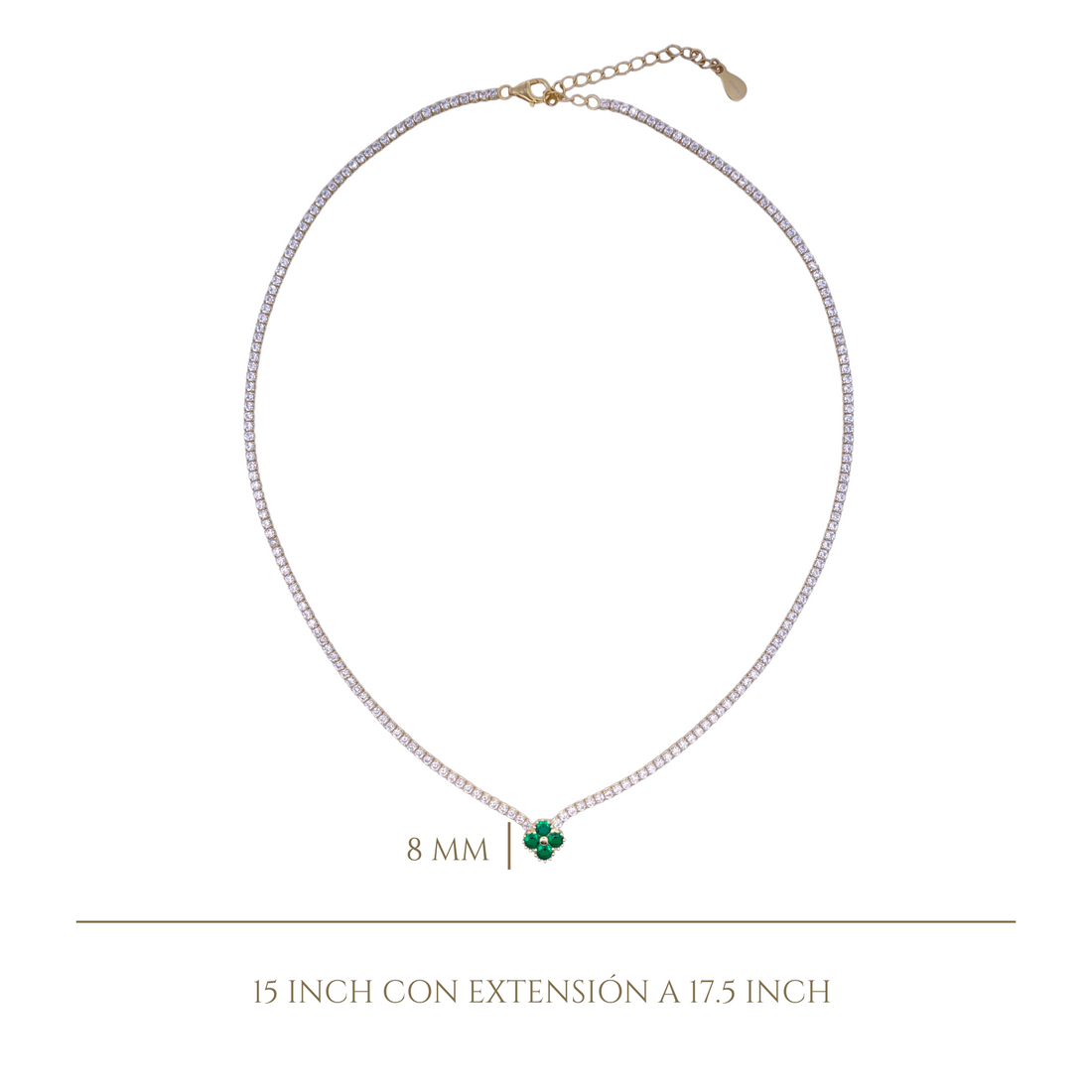 925YG TENNIS SOLITARY CLOVER CZ GREEN NECKLACE