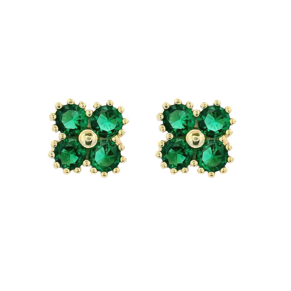 925YG SMALL CLOVER CZ GREEN EARRINGS
