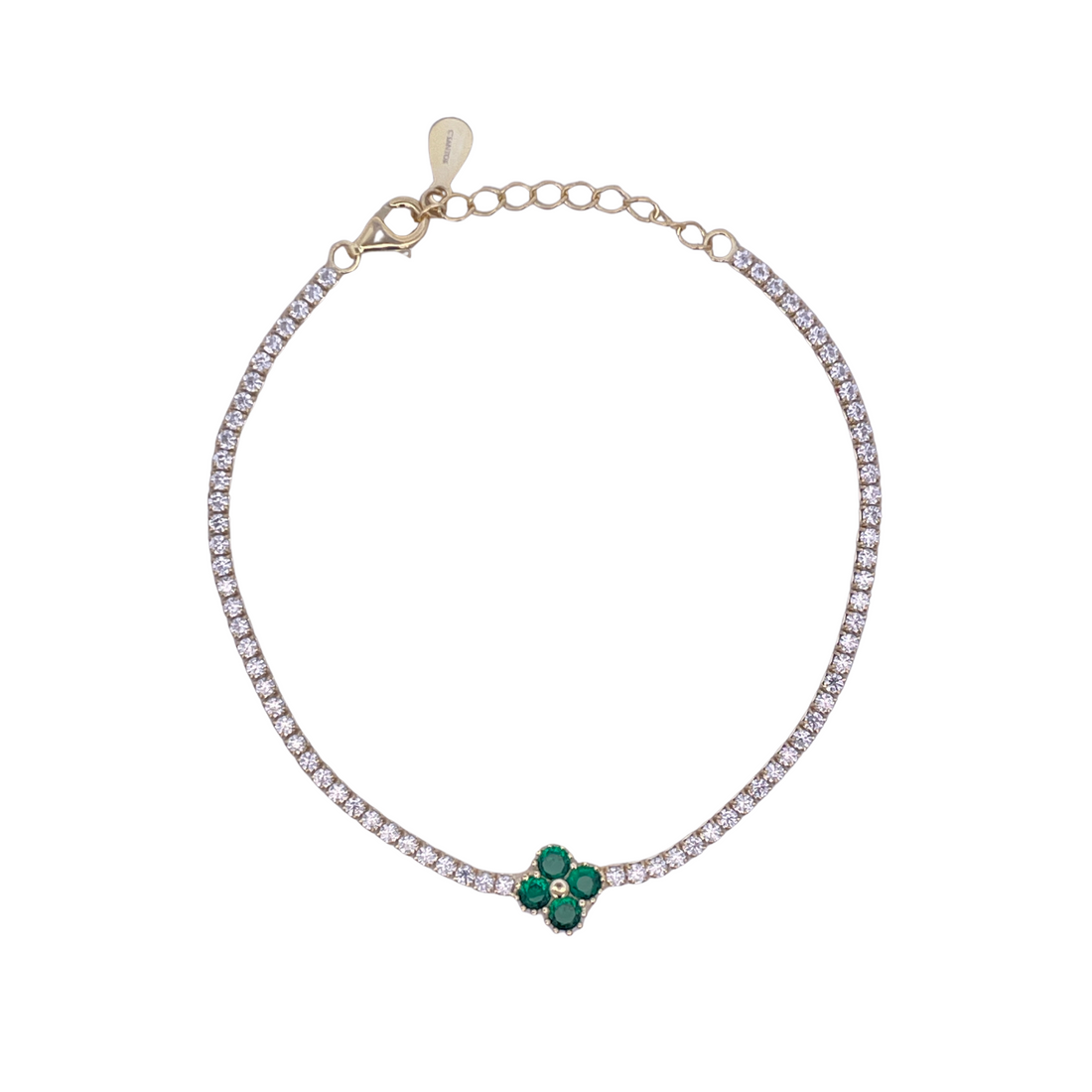 925YG TENNIS SOLITARY CLOVER CZ GREEN BRACELET