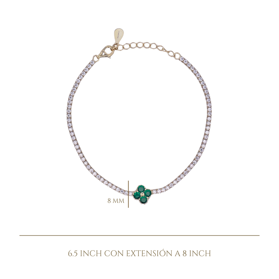925YG TENNIS SOLITARY CLOVER CZ GREEN BRACELET
