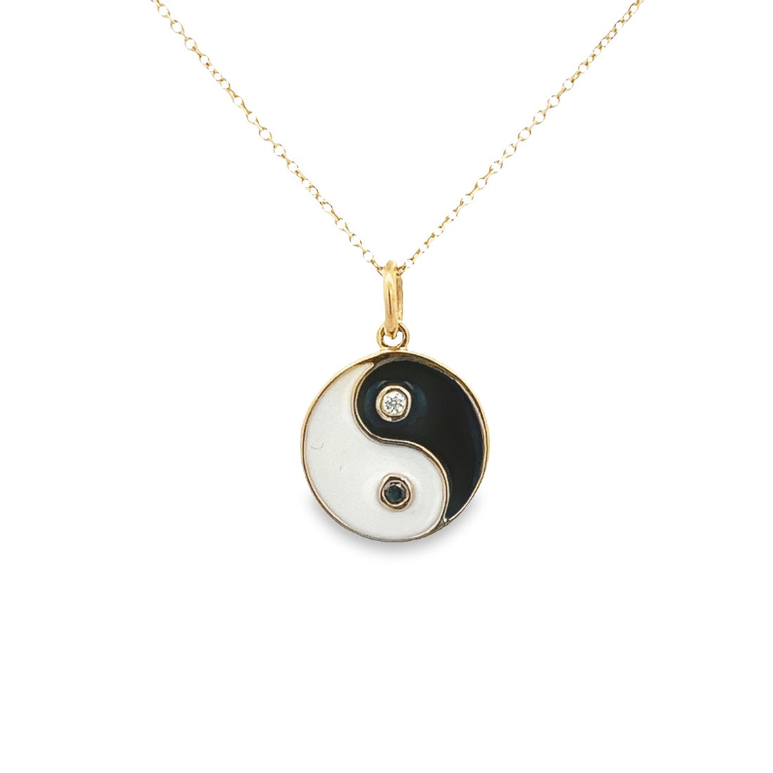 D0.03CT 14KY YING YANG BLACK WHITE ENAMEL CHARM