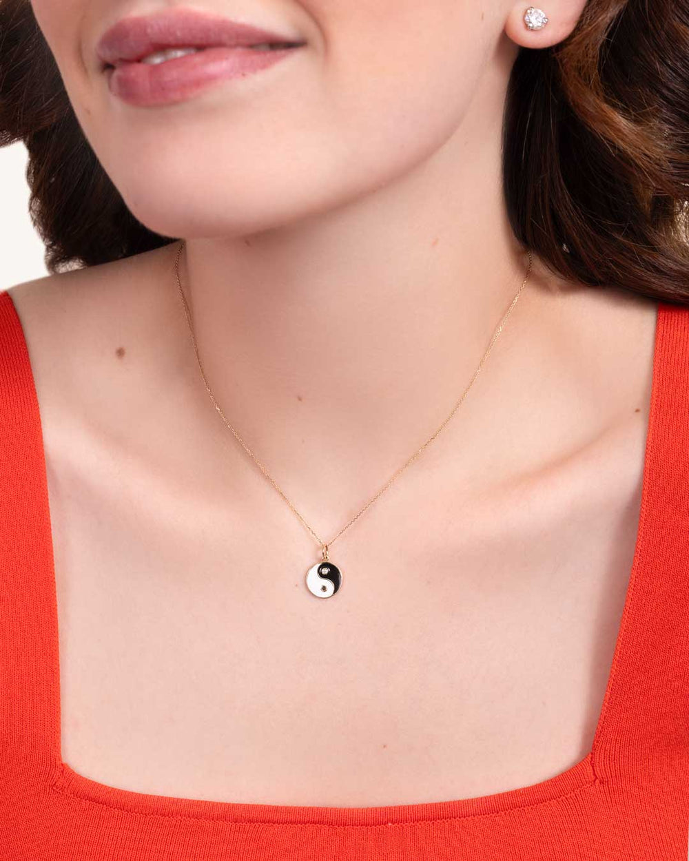 D0.03CT 14KY YING YANG BLACK WHITE ENAMEL CHARM