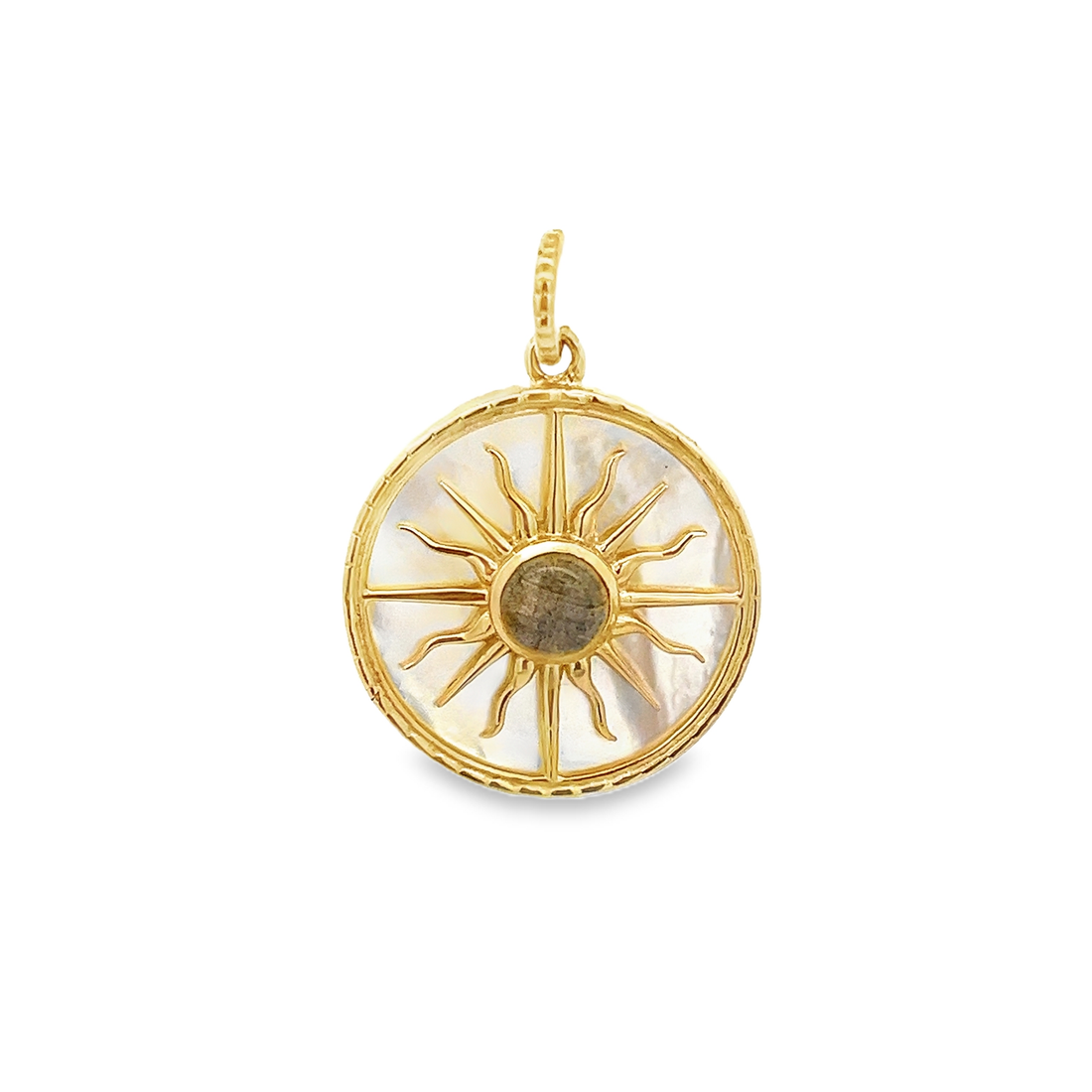 14KY SUN LABRADORITE COIN CHARM