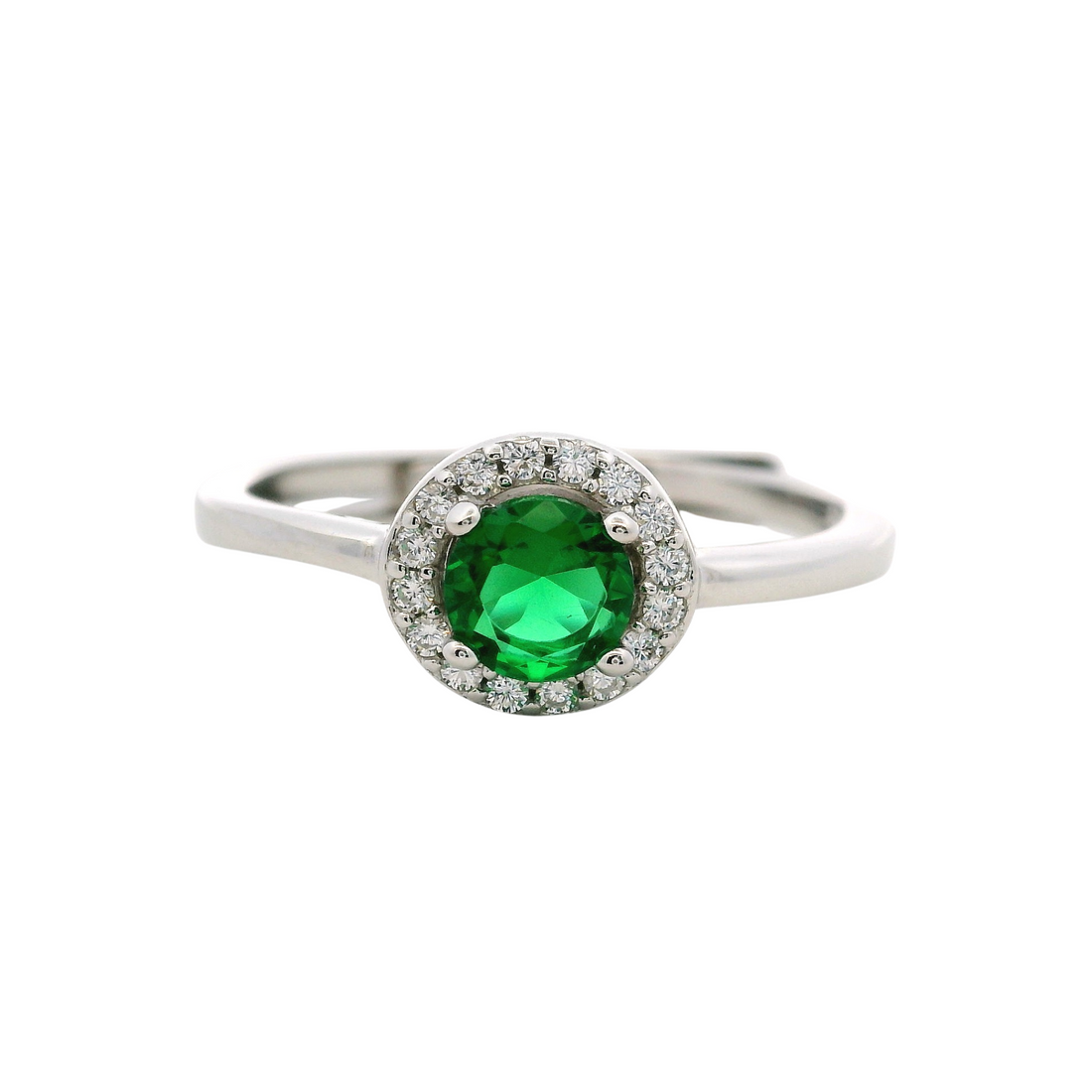925SL HALO CENTER CZ GREEN ADJUSTABLE RING