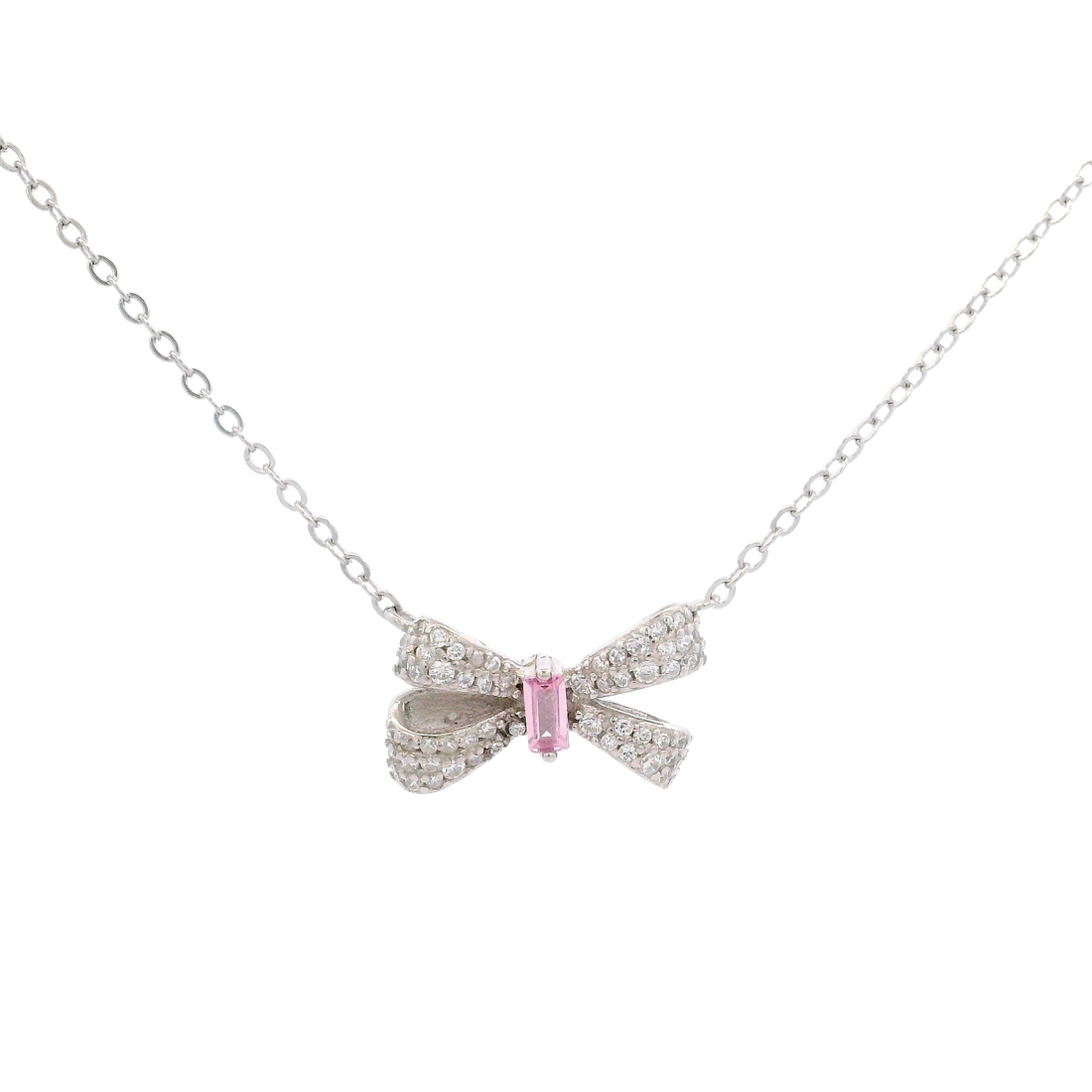 925SL SMALL BOW PAVE CENTER CZ NECKLACE