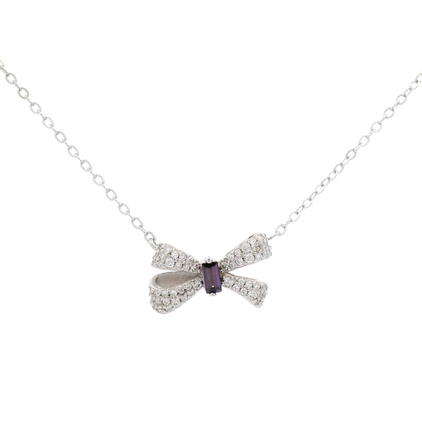 925SL SMALL BOW PAVE CENTER CZ NECKLACE
