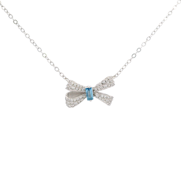 925SL SMALL BOW PAVE CENTER CZ NECKLACE