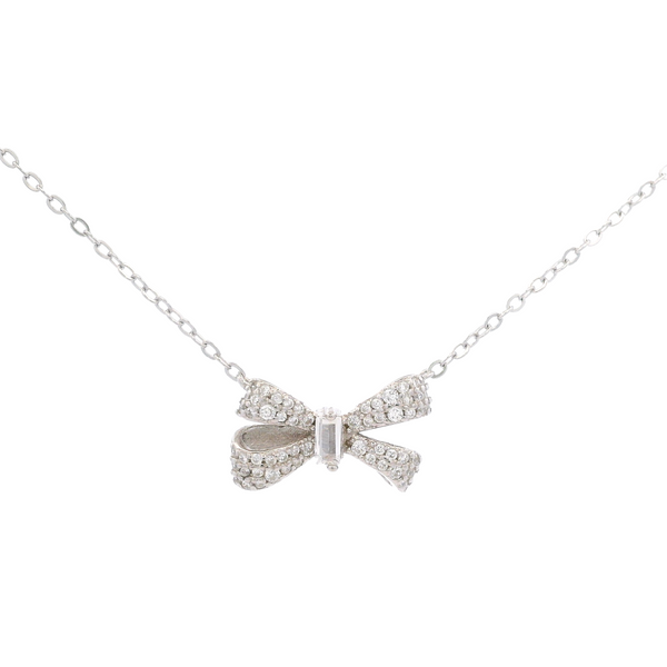 925SL SMALL BOW PAVE CENTER CZ NECKLACE