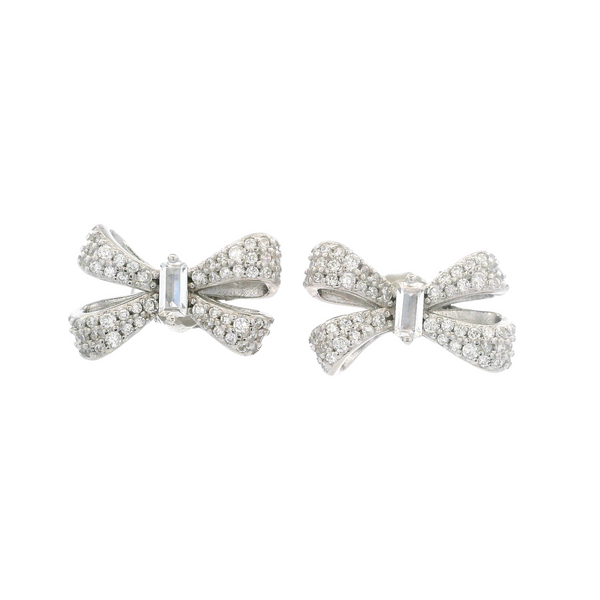 925SL SMALL BOW PAVE CENTER CZ PINK EARRINGS