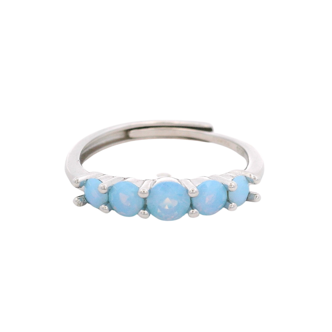 925SL FIVE STONE CZ SKY BLUE ADJUSTABLE RING