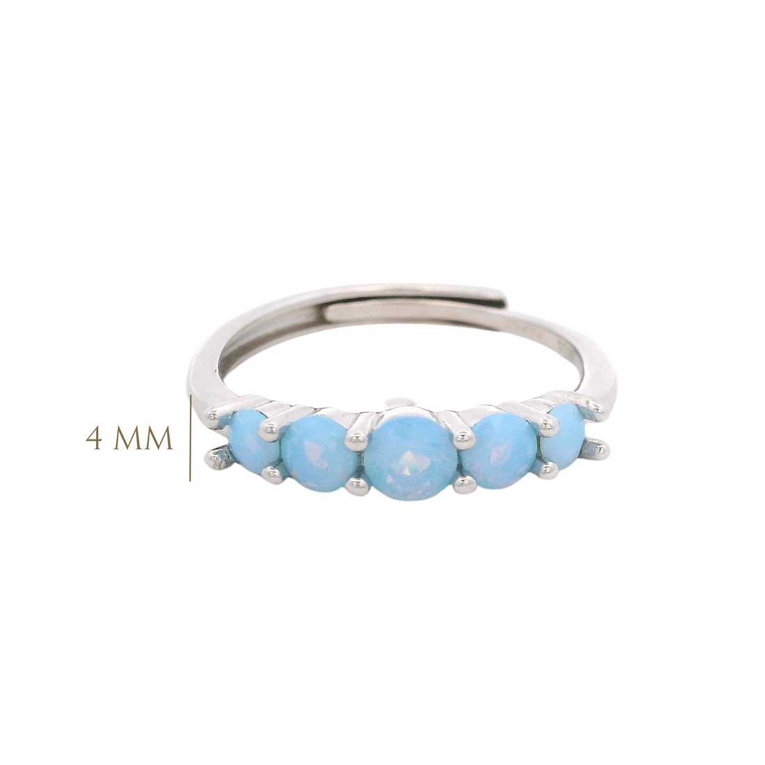 925SL FIVE STONE CZ SKY BLUE ADJUSTABLE RING