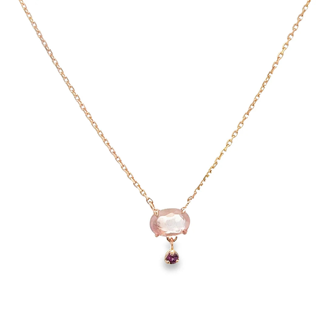 925RG OVAL ROSE QUARTZ BIRTHSTONE RHODOLITE GARNET NECKLACE