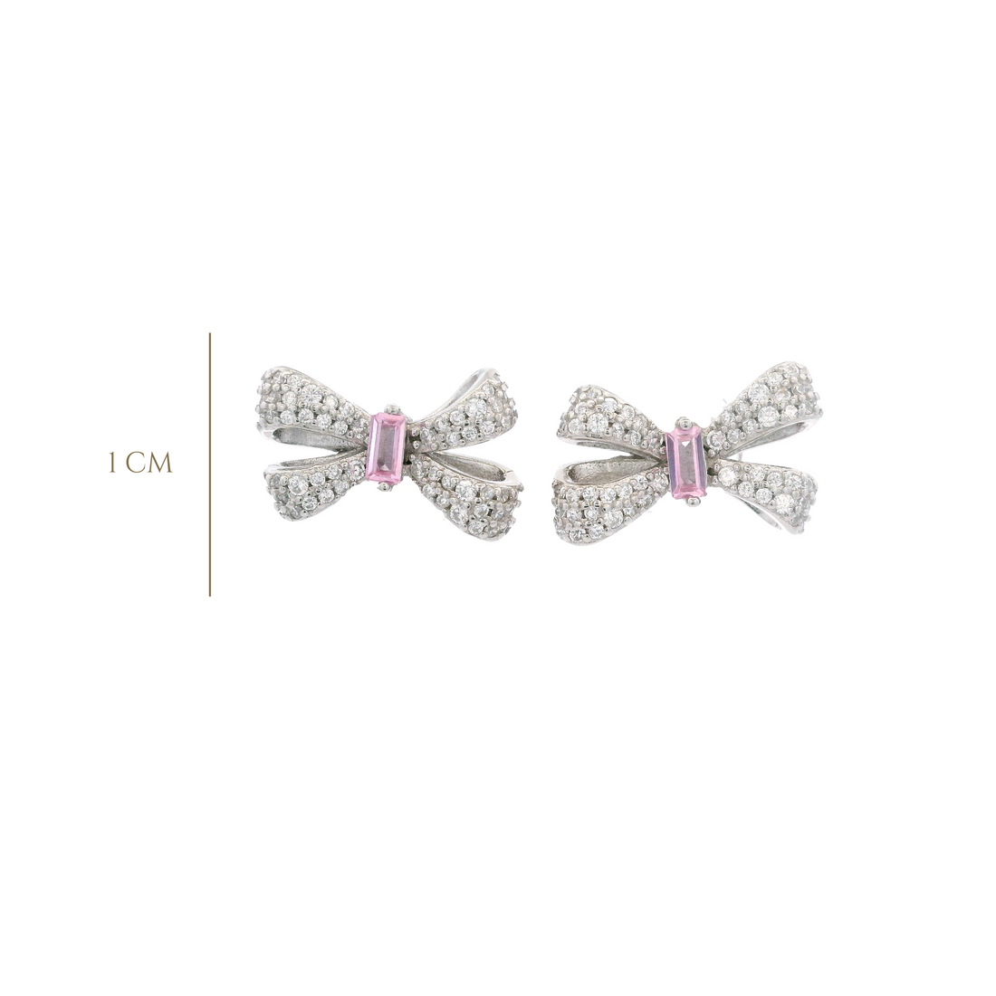 925SL SMALL BOW PAVE CENTER CZ PINK EARRINGS