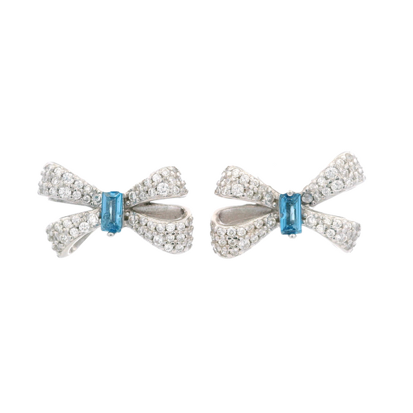 925SL SMALL BOW PAVE CENTER CZ PINK EARRINGS