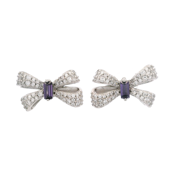 925SL SMALL BOW PAVE CENTER CZ PINK EARRINGS